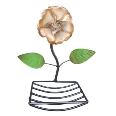 Imagem de Porta Sabonete Barra De Parede Com Flor Em Ferro (Branco-Dourado)