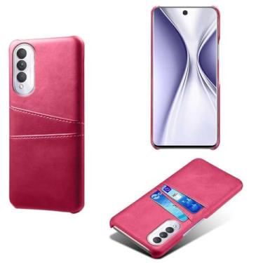 Imagem de Capas Compatível com Honor X20 SE,Caso de couro PU-Tampa de telefone a prova de choque com 2 slots de cartão,Proteção anti-impressão digital e anti-gota-Rose Red