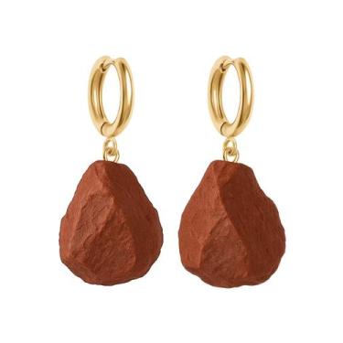 Imagem de Brinco de Argola Jaspe Vermelho - Cristal Natural, Banho Ouro 18k