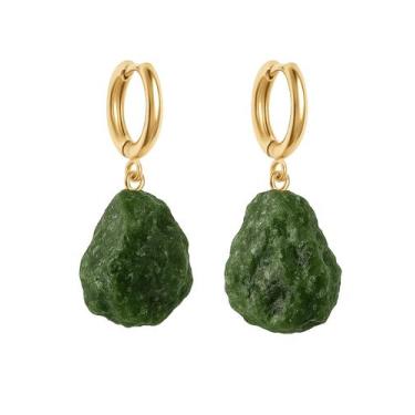 Imagem de Brinco de Argola Diopsídio - Cristal Natural, Banho Ouro 18k