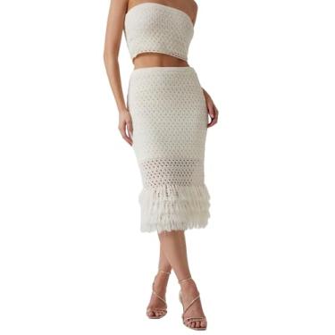 Imagem de GUESS Saia Midi Feminina Eco Luca com Franjas, Pomba branca, GG