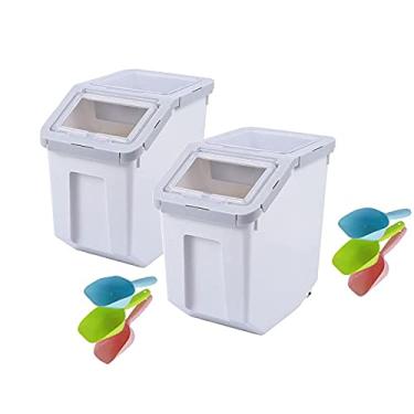 Imagem de MXCELL 2 Peças Recipiente De Armazenamento Farinha Bin 40 Libras Grandes Barris Arroz Conjunto Alimentos Cereais Herméticos Caixa Plástico Grãos Com Copo Medidor