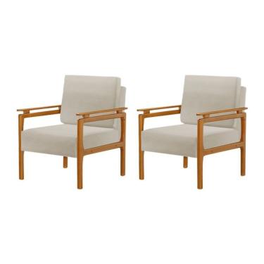 Imagem de Kit 2 Poltronas Decor Pés Madeira Maciça Yasmin Linho Crú