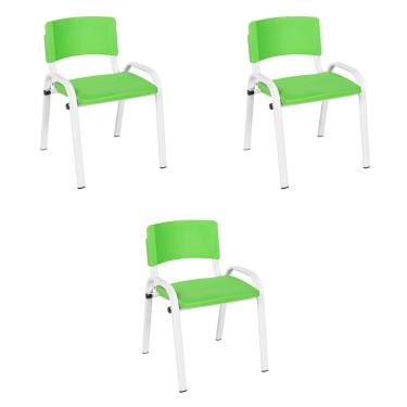 Imagem de Kit 3 Cadeiras Escolares ISO Infantil Base Branca Estrutura Metálica