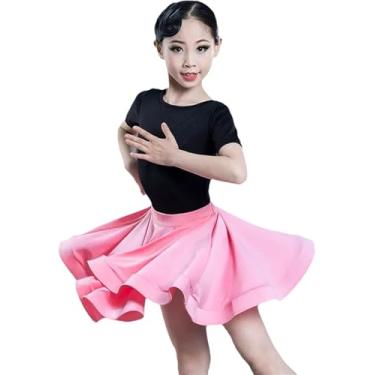 Imagem de 2023 Novo Vestido Latino Dae Para Meninas Verão Em Torno Do Pescoço Manga Curta Collant E Saia Para Rumba Samba Cha Cha Tango Crianças Roupas Latinas Para Treinamento, Pink, 120