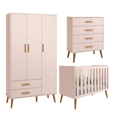 Imagem de Kit Berço 2 em 1 Comoda Gaveteiro e Roupeiro Isis 3 Portas