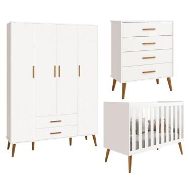 Imagem de Kit Isis Berço 2 em 1 Comoda Gaveteiro e Roupeiro 4 Portas