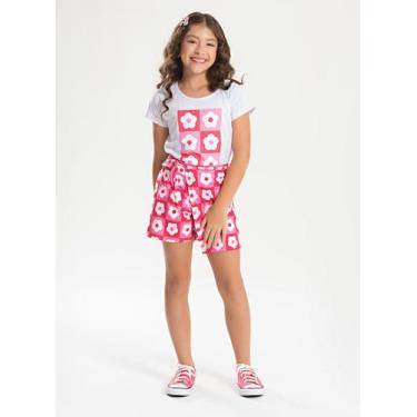 Imagem de Conjunto Verão Menina Branco Blusa e Shorts Saia Flores Pop - Molekada