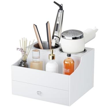 Imagem de Messmenos Organizador de ferramentas de cabelo, suporte de secador de cabelo acrílico com gaveta para alisador e armazenamento de cachos, organização de bancada de banheiro para acessórios de