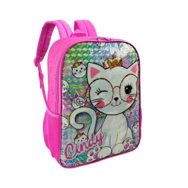Imagem de Mochila de Costas Escolar Infantil Juvenil Menina Gatinha Cindy Rosa Luxcel-Feminino