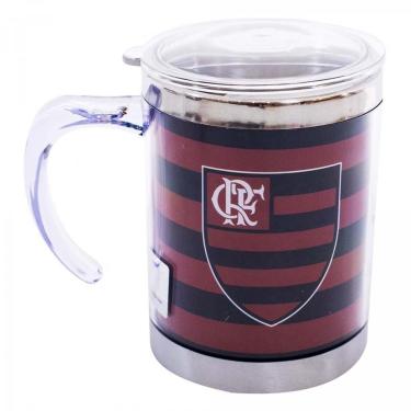 Imagem de Caneca Térmica Com Tampa 450ml Listrada - Flamengo-Unissex