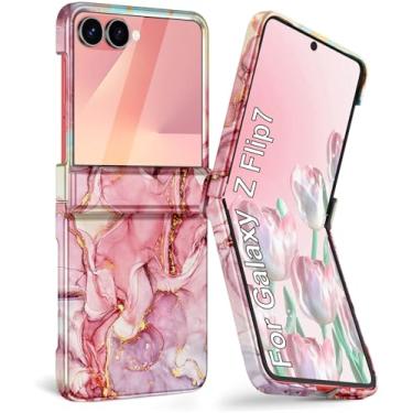 Imagem de Btscase Capa para Samsung Galaxy Z Flip 7, protetor de tela frontal integrado, padrão de mármore dourado com glitter, capa protetora de corpo inteiro à prova de choque para Galaxy Z Flip 7 5G (2025