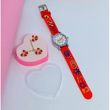 Imagem de kit Relógio Infantil Menina Analógico Quartzo esporte Silicone Desenho