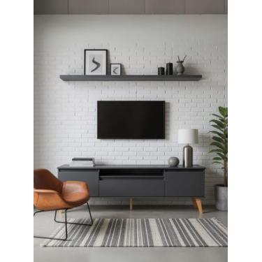 Imagem de Rack para TV com Prateleira 180cm Retro Mdf Dallas - On Móveis, Grafit