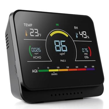 Imagem de Xoopon Monitor profissional de qualidade do ar interno 13 em 1 6AQI com alerta e campainhas PM1.0 |PM2.5 |PM10 |HCHO |CO2 |Umidade |Temperatura, portátil, fácil de usar para escritório de carro (tinta
