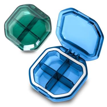 Imagem de Obsanwa Organizador De Comprimidos Diários, Pacote Com 2, Caixa Pequena Portátil 4 Compartimentos, Viagem Para Bolso Bolsa Guardar Vitaminas, Óleo Fígado Bacalhau, Suplementos E Medicamentos (Azul V