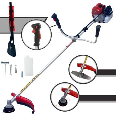 Imagem de Roçadeira Multifunções Kawashima BCJ521-L Motor 2 Tempos 52cc 10.000rpm 2,5HP de Potência Cortador de Grama Com Cabeçote de Nylon + Lâmina 2 Pontas