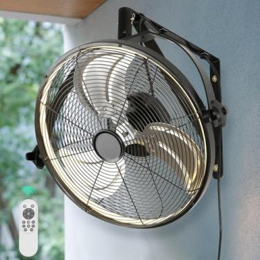 Imagem de AHAWILL Ventilador de parede de 40,6 cm com luzes e controle remoto, ventilador de teto de 6 velocidades, inclinação ajustável, ventilador de parede regulável, ventiladores industriais de alta