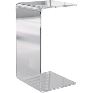 Imagem de Mesa Lateral De Acrílico Transparente Nórdico Em Forma De C Luz De Mesa De Canto Retangular Minimalista De Luxo Para Sala De Estar Espaços Pequenos 30 * 30 * 65 Cm, Clear