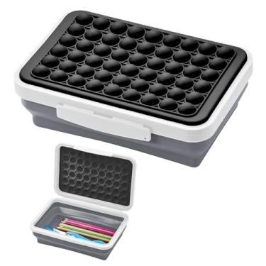 Imagem de LockerMate Caixa de lápis expansível com estojo dobrável Pop-It Top para artesanato e material escolar, preto/branco