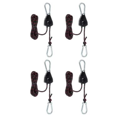 Imagem de PATIKIL 4 peças cabides de corda ajustáveis, 1/20.3 cm x 2.1 m Catraca Grow Light Hangers Refletor Reforçado Interno Engrenagem Ratchets para pendurar caiaque, preto/vermelho