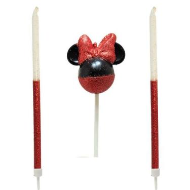 Imagem de Velas bolo aniversario minnie mouse 360 vermelha com glitter - Silver 
