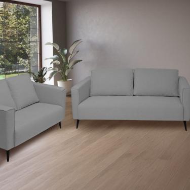 Imagem de Conjunto 2 Sofás 3 e 2 Lugares Tecido Poliéster Fun Cinza Escuro