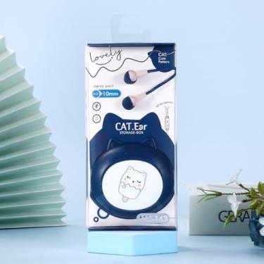 Imagem de QearFun Fones de ouvido intra-auriculares de gato para crianças, Kawaii com fio, presente para meninas e meninos com microfone e estojo de armazenamento fofo gatinho (azul gatinho)