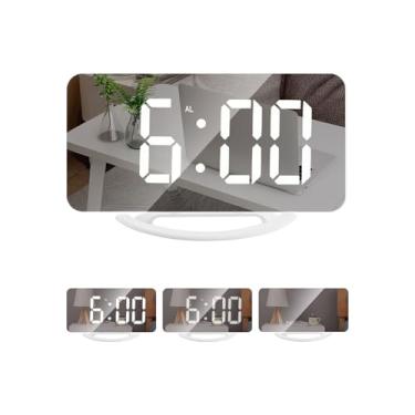 Imagem de Despertador - Relógios de cabeceira | Relógio digital | Relógio despertador espelhado com luz noturna inteligente com calendário de temperatura e data para cabeceira, quarto, sala de aula, decoração