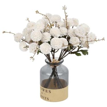 Imagem de IPOPU 5 pacotes de flores artificiais para mamãe, mini crisântemos falsos, 30,5 cm, pompom de seda branca, flores para mãe, buquê de centro de mesa, arranjo floral, decoração de casa (branca)