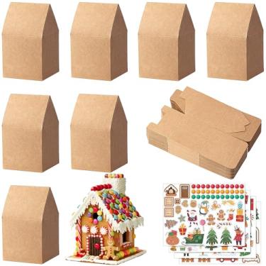 Imagem de Wehhbtye 52 conjuntos de caixas de papelão de casa de gengibre de Natal, caixas em forma de casa de gengibre com adesivos, kit de artesanato DIY para decoração de festa de Natal, biscoitos, lanches