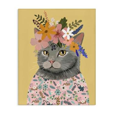 Imagem de Stupell Industries Desenho de arte de parede em tela de retrato floral de gato primavera por Mia Charro, 20 x 16