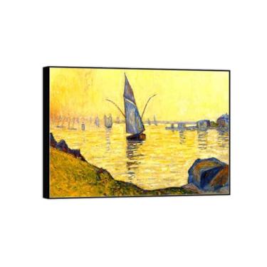 Imagem de BMZFYBS Pintura famosa de arte de parede em tela para decoração de casa - Barco no mar - Pôster com moldura preta e impressões para sala de estar 50 x 70 cm 20 x 27 pol