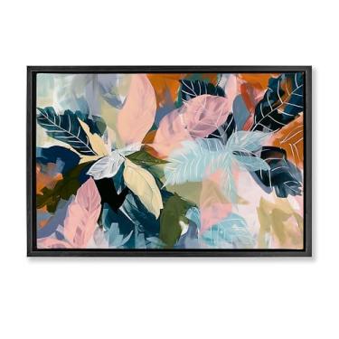 Imagem de Stupell Industries Oásis tropicais brilhantes folhas pretas moldura flutuante tela arte design de parede por Elara Yasna, 43 x 63 cm