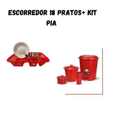 Imagem de Kit Organizador Cozinha: Escorredor, Lixeira 12 L, Suporte Esponja + D