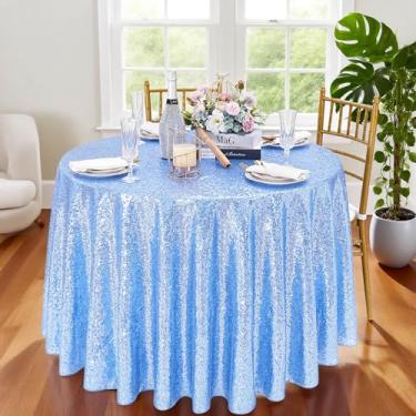 Imagem de B-COOL Toalha de mesa redonda azul bebê – toalha de mesa redonda de lantejoulas de 300 cm para festa de casamento, banquete, jantar e decoração de aniversário