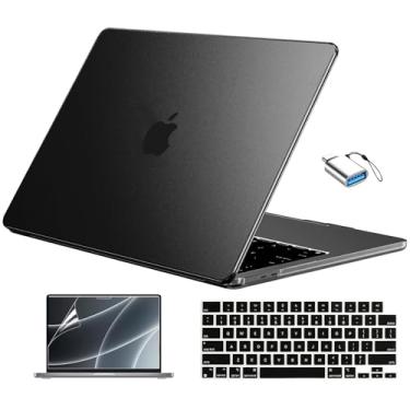 Imagem de EooCoo Capa compatível com MacBook Air 33.0 cm M4 2025 2024 2023 2022 M3 M2 A3240 A3113 A2681, Black Air 13,6 polegadas, capa rígida para laptop + capa de teclado + protetor de tela, Frost Space preto