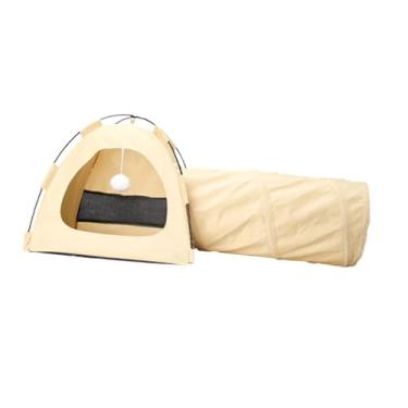 Imagem de Fenteer Tenda para gatos, túnel para gatos, antiderrapante, ventilado, com bola de brincar, portátil, para áreas internas e externas, para pequenos animais, Bege