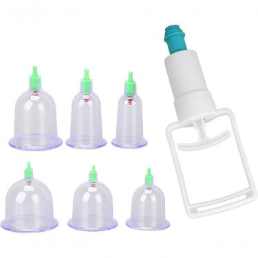 Imagem de Kit Ventosas Com Bomba Ventosaterapia 6 Copos Massoterapia Chines Acumputura Terapia Succao Estetica