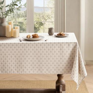 Imagem de MIULEE Toalha de mesa retangular de linho de algodão à prova d'água à prova de derramamento com estrela cruzada texturizada, estilo rústico decorativo de casa de fazenda para jantar/festa/buffet