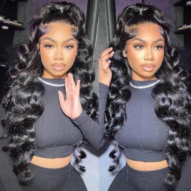 Imagem de KeepMe Peruca de cabelo humano 13 x 4 HD transparente com tela frontal entrelaçada de cabelo humano pré-arrancado densidade 180 cabelo humano virgem brasileiro sem cola para mulheres linha do cabelo