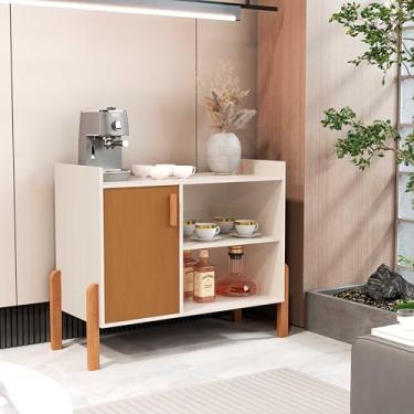 Imagem de Aparador Buffet Retrô com Porta, Pés em Madeira, Estilo Barzinho e Cantinho do Café, Azul Marinho (OFFWHITE)