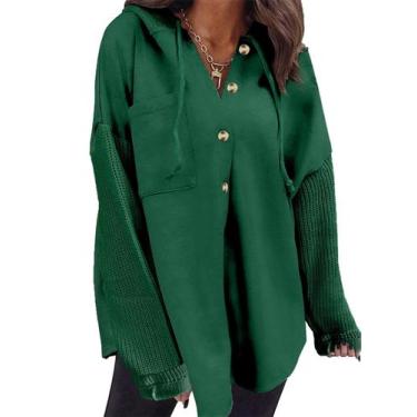 Imagem de Moletom com capuz SHEWIN oversized para mulheres verde escuro