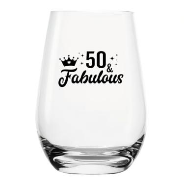Imagem de YJXIN Taça de vinho fabulosa engraçada sem haste presentes de aniversário de 50 anos para mulheres, decorações de aniversário de 50 anos engraçadas para mulheres, amigas, irmãs, mãe que faz 50 anos