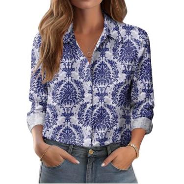 Imagem de Blusa feminina Zeagoo com botões florais e manga comprida