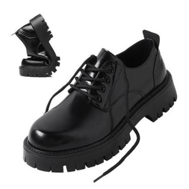 Imagem de Sapatos masculinos ZLNMLD, couro, cadarço, plataforma Oxfords, pretos