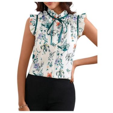 Imagem de Blusa feminina BEAUDRM elegante com laço frontal com babados