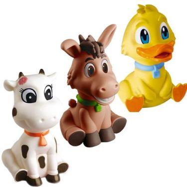 Imagem de Kit 3 Animais Burrinho, Vaquinha e Patinho, Mordedor P/Bebê - Cometa B