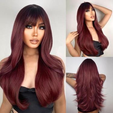 Imagem de Wigs N NAYASA Burgundy Wine Red Ombre de longa camada para mulheres