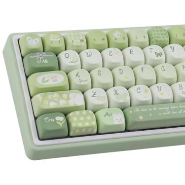 Imagem de TYRIXKI Teclas PBT 134 teclas perfil MOA fofas teclas de sublimação de tinta verde coelho conjunto de teclas personalizadas para teclados mecânicos Cherry Gateron MX Swithes